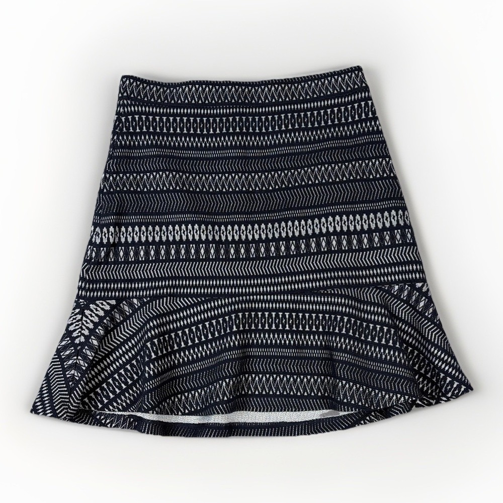 Banana Republic Mini Skirt Womens 4 Navy Blue Geometric Jacquard Flounce Hem